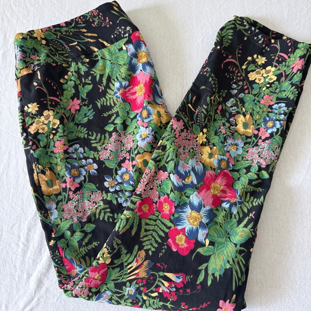 Soft Surroundings In Bloom Floral Pants Women L Stretch Pull On Maximalist Artsy